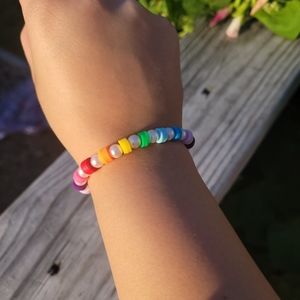 Rainbow And Pearl Clay Bead Bracelet